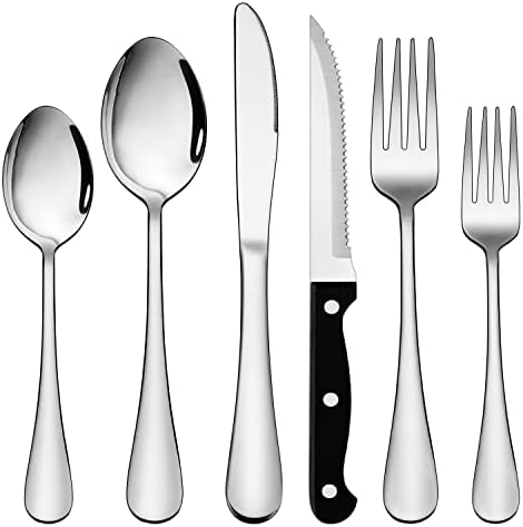 הומיקיט 48-חתיכה כלי כסף סכום סט עם סטייק סכינים, נירוסטה כלי אוכל סכום עבור 8, כלי שולחן סכין