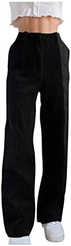 מכנסי רגל רחבים של NREAYLY Pantalones לנשים קפלים ומוצקים מכנסיים מזדמנים
