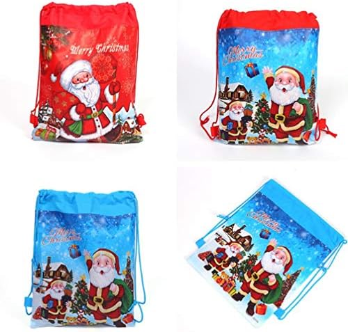 12 יחידות חג המולד שרוך מתנת שקיות סנטה קלאוס תרמיל קניות שקיות לילדים חג המולד חג מסיבת סוכריות