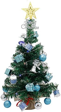 עץ חג המולד של שולחן השולחן של NJIA, עץ אורן מיני מלאכותי של חג המולד עם אורות מיתר LED וקישוטים, עצי חג המולד