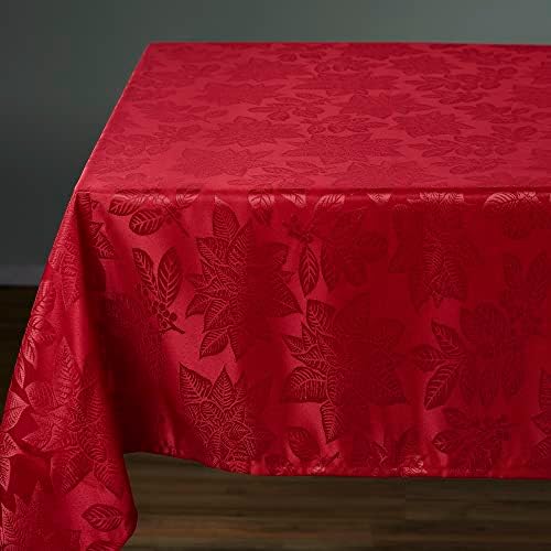 מפת שולחן חג המולד של קדוט, פוינסטיה עלה מפת שולחן אדומה לשולחנות מלבן 6 מטר, בד כבד, בד שולחן לקציר, חג חג