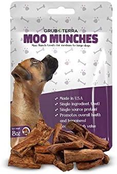 Grub Terra Moo Munches פינוקים של כלבים המיוצרים רק מבשר בקר לכלבים קטנים, בינוניים, גדולים עם חומרים מזינים
