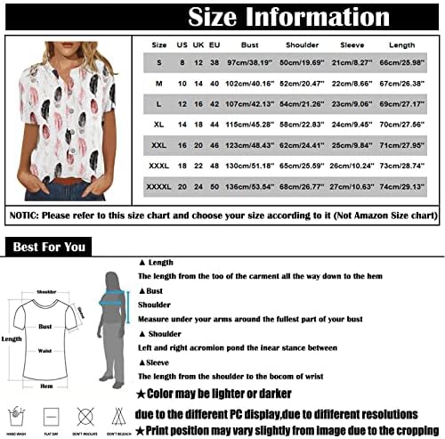 חולצות עבודה של Nokmopo לנשים פשתן כותנה אופנה מזדמנת חולצת שרוול קצר מודפס
