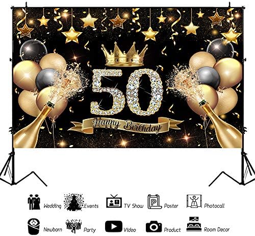 ויתו שמח 50 יום הולדת רקע באנר זהב גליטר פאייטים בלוני צילום רקע נוצץ יהלומי חמישים שנה מסיבת