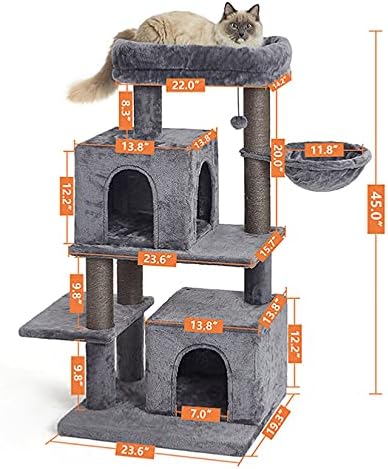 45 סנטימטרים רב-רמת חתול מגדל, חתול מגדל, חתול עץ לחתולים גדולים, עם ערסל & סיסל-מכוסה מגרד הודעות,