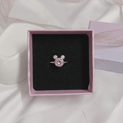 טבעת צורת עכבר מתכווננת בציפוי כסף 925 עם טבעות זירקוניה מעוקבות מסנוורות לנשים בנות מתנות יום הולדת
