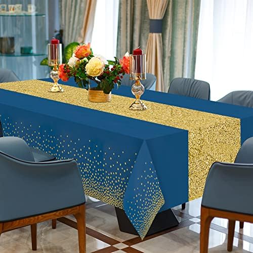 שוהם 2 יחידות כהה כחול זהב שולחן בד שולחן רץ סט, מלבן דוט שולחן כיסוי עמיד למים מפת שולחן קונפטי זהב שולחן רץ עבור