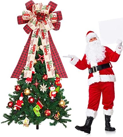 עץ חג המולד טופר באפלו משובץ קשת דקורטיבית, בית חווה קשת מתנה גדולה זרים משובצים קשתות קשת קשת קשת לחג