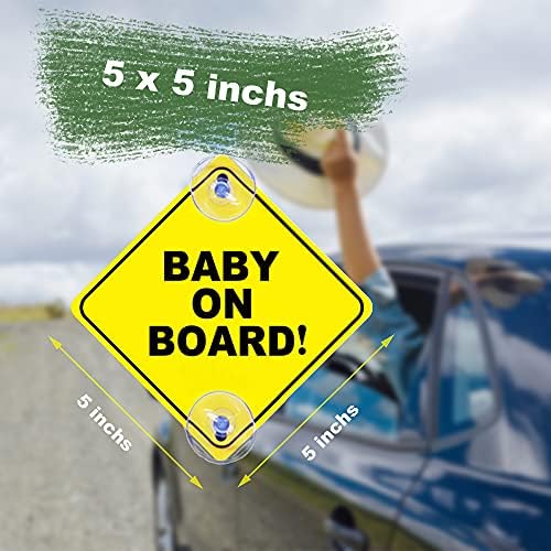 תינוק 2 יחידים על סימני סיפון עם כוסות יניקה, 5 x5 לשימוש חוזר באזהרת בטיחות לתינוקות עבור חלונות רכב