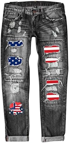 אילוגו נשים ג 'ינס עצמאות יום הדפסת קרע מכנסיים ז' אן שמלות לנשים ארוך