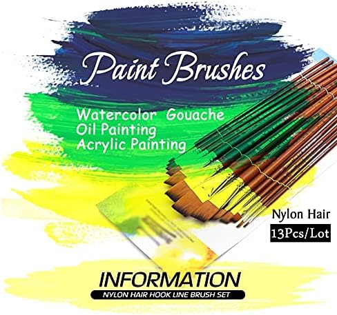 JAHH צביעה עט 13 יחידות מזוויקות מזוויקות מברשת ידית ארוכה מברשת צבע צורה אלכסונית צורה צבעי מים שמן