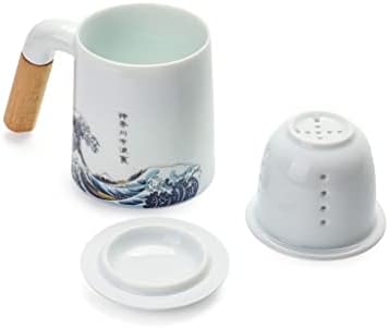 Zhuhw סימן ידית עץ כוס תה קרמיקה עם מכסה פילטר תה הפרדת משרד כוס משרד תה פח קופסת מתנה