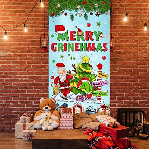 קישוטים למסיבות חג המולד של צ'ינתי תפאורה כיסוי דלת חג מולד שמח עם סנטה קלאוס חג המולד עץ אבזרי