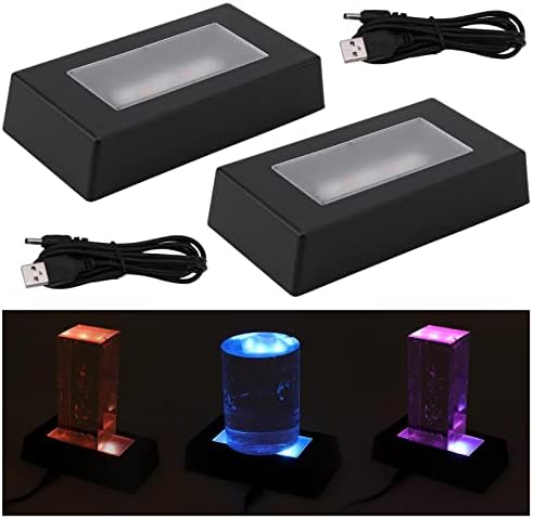 2 חבילה LED תאורת עמדת בסיס מלבן תצוגה מלבן הדום קופסה מוארת ליצירות אמנות אקריליות 3D קריסטל זכוכית,