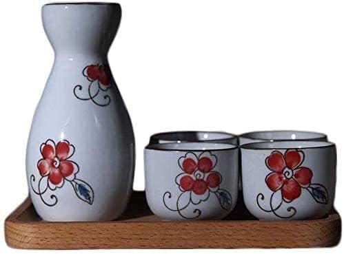 סט סאקה בסגנון יפני בן 5 חלקים, כוסות יין מוגדרות עם מגש, עיצוב ציור ייחודי תחתון, לקור/חם/חם/שוחו/תה