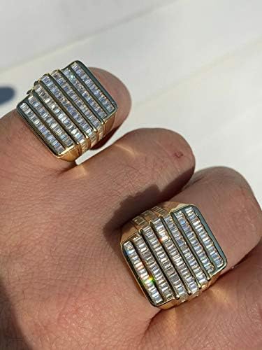 טבעת היפ הופ גדולה מכסף סטרלינג אמיתי 925 לגברים-גימור זהב צהוב 14 קראט-טבעת מוצפת לחלוטין עם קרח
