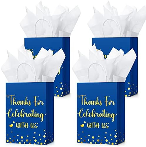 24 יחידות חתונה מתנת תיק עם רקמות נייר תודה לחגוג איתנו נייר שקיות זהב חתונה מתנת שקיות עם ידית עבור