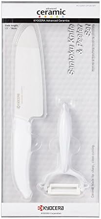 סכין סנטוקו של מהפכת קיוצ ' רה וסט מתנות של קולפן ירקות: לבן