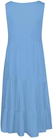 שמלת קיץ של Fehlegd לנשים עגול צוואר עגול שמלת MIDI ללא שרוולים צבע אחיד פרוע שמלות חוף רופפות