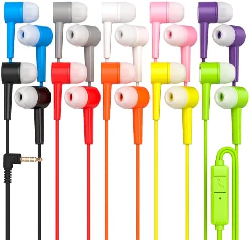 REDSKYPOWOWER 10 חבילה רב -צבעונית של מיקרופון מיקרופון אוזניות אוזניות, אוזניות חד פעמיות עם מיקרופון