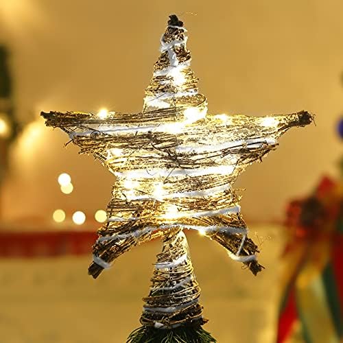 טופר עץ חג המולד של Lewondr, טופר עץ כוכב חג המולד הטבעי של ראטאן עם חוטי כותנה, טופרי עץ המופעלים על סוללה