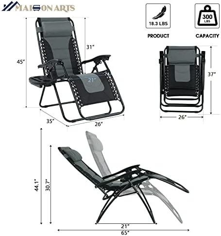 Maison Arts מרופד אפס כוח משיכה כיסא מדשאה אנטי כוח הכבידה כסא טרקלין כורסה מתכווננת עם כרית ומחזיק כוסות