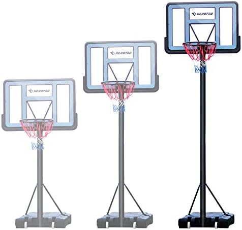 Heropro ניידת חישוק כדורסל חיצונית פנימית, מערכת שער כדורסל 4.8-10ft מתכווננת לילדים ולמבוגרים, לוח אחורי