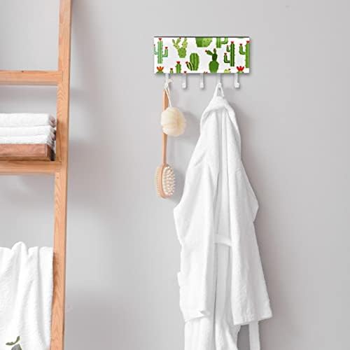 ירוק קקטוס צמח חמוד מתלה ארגונית עם 5 ווי קיר אמבטיה מטבח מדף מדף רב תכליתי אחסון מדף