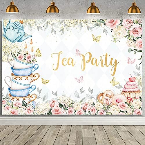 מסיבת תה מסיבת יום הולדת תפאורות לצילום בואו למסיבה ורוד פרחוני מסיבת תה קישוטי רקע באנר מסיבת תה תינוק מקלחת