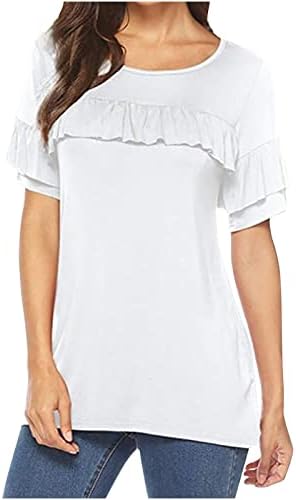 נשים של קיץ חולצות טרנדי ראפלס קצר שרוול טוניקת חולצה מזדמן רך רופף בסיסי טיז עגול צוואר חולצה חולצות