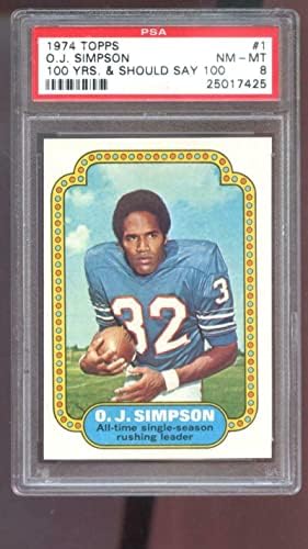 1974 Topps 1 O.J. Simpson OJ PSA 8 קלף כל העונה היחידה המנהיג המהיר - כרטיסי כדורגל לא חתומים