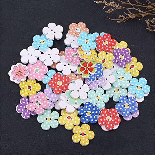 100 יחידות כפתורי פרחים צבעוניים 2 חורים כפתור מעץ מלאכת דת דפוס עץ תפירה כפתורי ספרד דקורטיביים