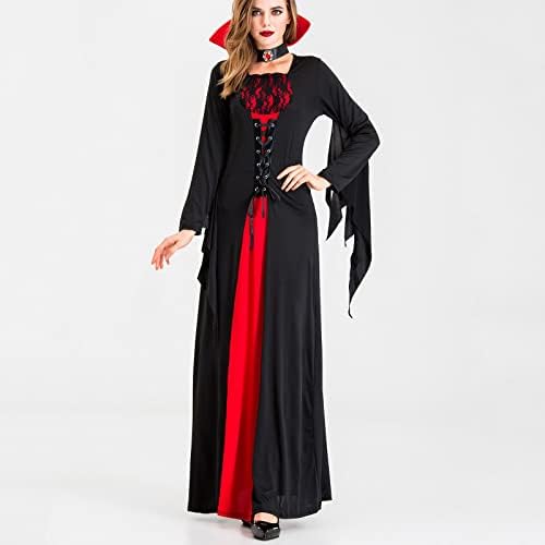 ליל כל הקדושים קוספליי שמלות לנשים עטלף ארוך שרוול כיכר צווארון מימי הביניים בציר תלבושות ערב מסיבת שמלה