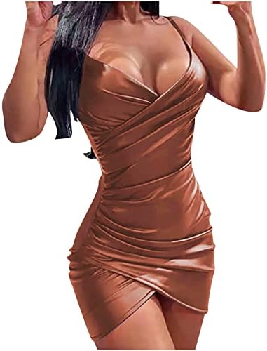 נשים סקסי עור ספגטי רצועות שמלות לעטוף נמוך לחתוך ו בגד גוף מיני שמלת מסיבת קוקטייל מועדון קאמי שמלה