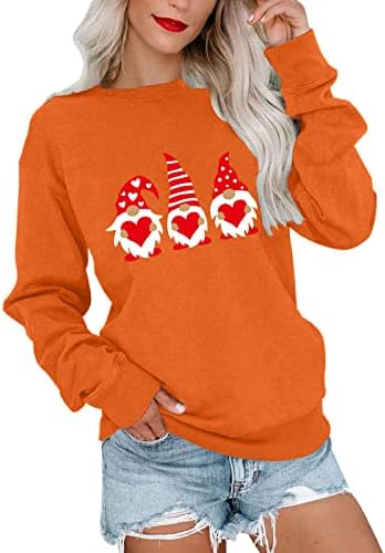 נשים בגודל גדול בגודל סווטשירט סווטשירט של חג האהבה, חולצת סוודר מודפסים סוודר צוואר עגול רופף
