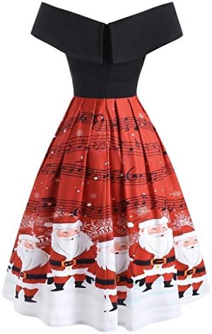 שמלת קוקטייל לחג המולד של YMADREIG לנשים סקסיות משמלת הכתף רזה שורה שמלת מידי שמלת המסיבה להדפסת חג המולד