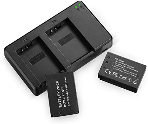 חבילת סוללה LP-E12 + מטען USB כפול תואם ל- SX70 HS, Rebel SL1, E-M, E M2, E M10, E M50, E M100, E M200