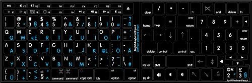 מק אנגלית - גרמנית מקלדת מדבקה שחור רקע עבור שולחן עבודה, מחשב נייד ומחברת