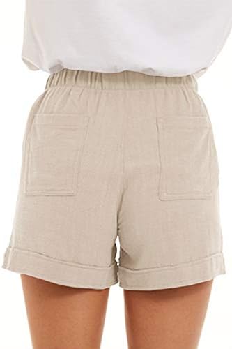 קינגפן נשים מקרית כותנה מכנסיים שרוך קומפי אלסטי מותניים מכנסיים קצרים קיץ למשוך על קצר עם כיסים