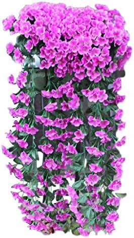 פרחי פינקילוב תלויים פרחי קיסוס מלאכותיים סגולים, גדר מרפסת קישוט לגינה קישוט קיר פרחים מלאכותי, פרח