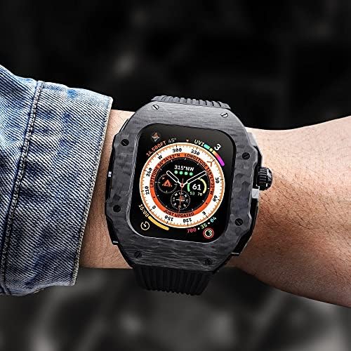 ערכת Mod Mod Mod של Hkidkk עבור Apple Watch Ultra 49 ממ מגן על סיבי פחמן מכסה סיליקון פס לסדרת Iwatch 8