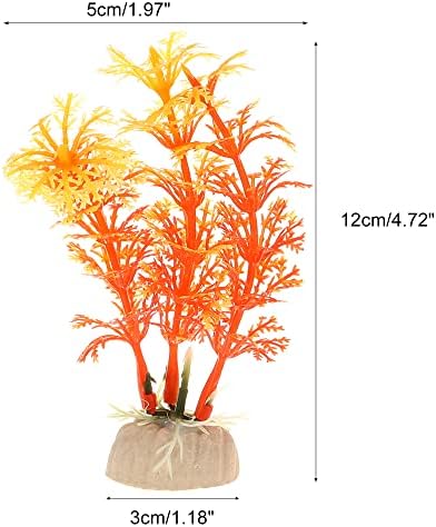 2 יחידות אקווריום צמחי פלסטיק, צמחי נוף צמח מים מלאכותיים לאקווריום קישוט, כתום, 4.72