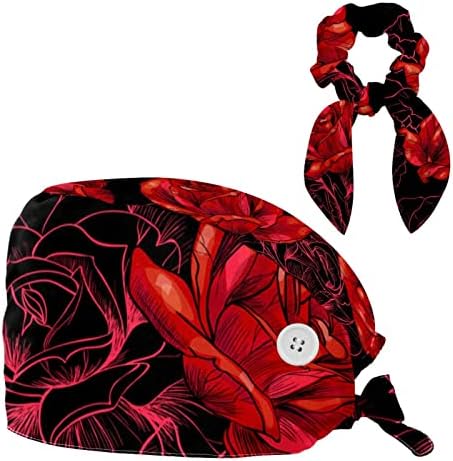 yoyoamoy כובע עבודה מתכוונן עם כפתור כותנה כותנה רצועת זיעה אדומה פרחי פרחים כובע דפוס מנתח לנשים