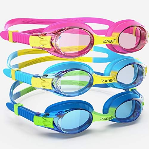זאברט 3 מארז ילדים משקפי שחייה, אנטי ערפל הגנה מפני קרינה אולטרה סגולה, לילדים גיל 3-14
