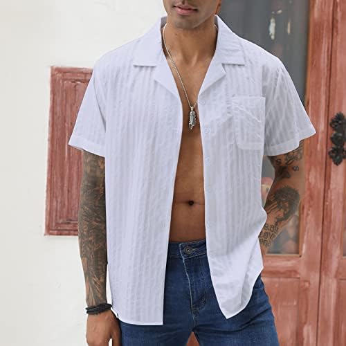 גברים של קובני גואיאברה חולצות קצר שרוול חוף כפתור למטה חולצות אקארד פסים למעלה עם כיס