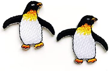 סט PL של 2 זעיר. מיני פינגווין חמוד קריקטורה תפור ברזל על תלבושת בגדים של שלטי תאי רקום