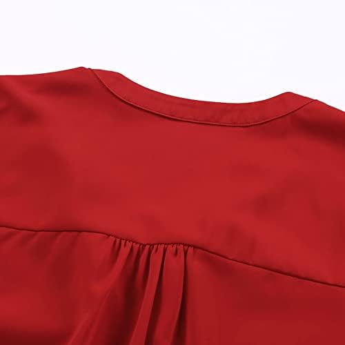 נשים שורשיות נשים קפלות שרוול שרוול חולצה צבע מוצק מזדמן V צוואר משרד צוואר חולצות קיץ חולצות לחותלות