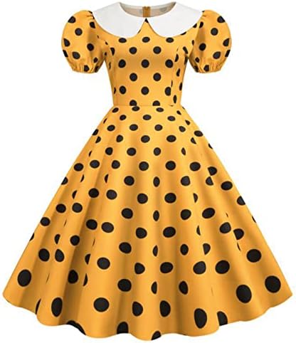 נשים 1950 רטרו שמלה קצר פאף שרוול בובת צווארון נסיכת קוספליי שמלה מנוקדת הדפסת נשף נדנדה המפלגה שמלה