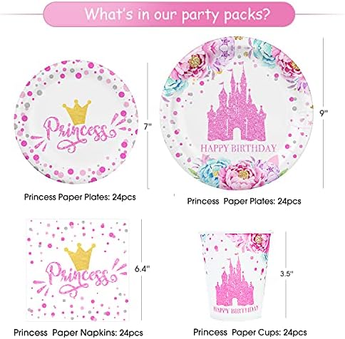 אספקת מסיבת יום הולדת לנסיכה נאיוווקסי-קישוטי מסיבת נסיכה כלי שולחן סט כולל צלחות, מפיות, כוסות,