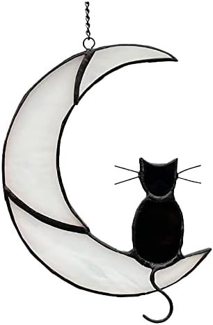 עיצוב חתול שחור על ירח לבן משתזפת ' חתול, מתנות חתול לאוהבי חתולים, זיכרון חתול, מתנות אוהבי חתולים לנשים, אובדן